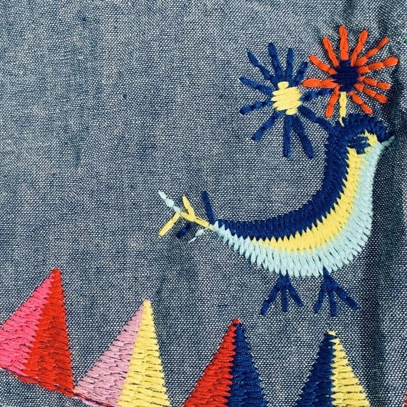 Va Va By Joy Han Top Women's Small Blue Denim Boho Embroidered Bird Blouse - Picture 5 of 12